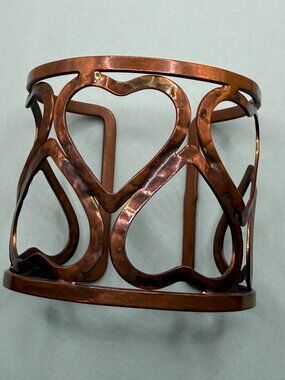 Super Wide Solid Copper Artisan Open Heart Cuff Bracelet Statement Jewelry